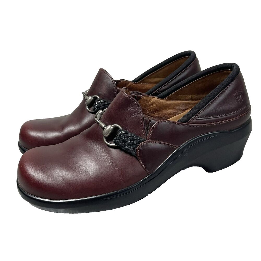 Ariat Burgundy Leather Mule Clogs‎ Shoes Horse Bit Women's 9.5 Boho Rodeo